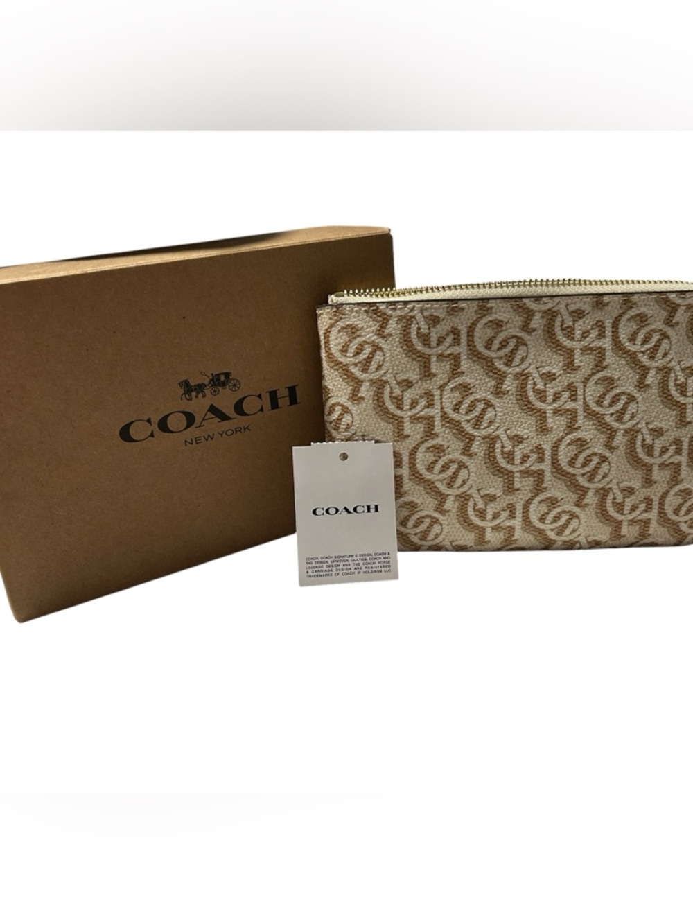 COACH Signature Jacquard Zip Pouch in Beige
